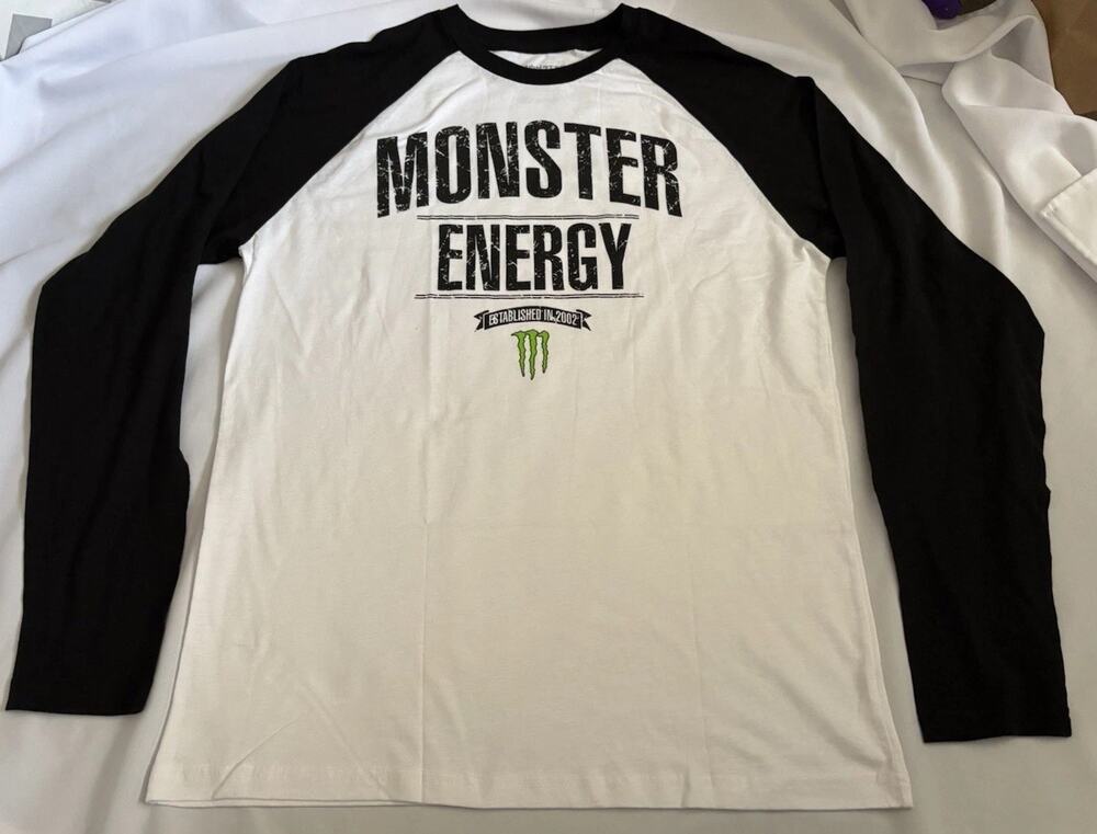 Monster Energy Shirt Mens XLarge White L/S Front Logo Graphic Tee Energy Drink